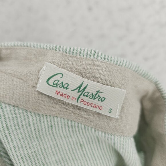 CASA MASTRO Positano 100% Linen Shirt Green Stripe Short Sleeve Size SMALL - Picture 5 of 7